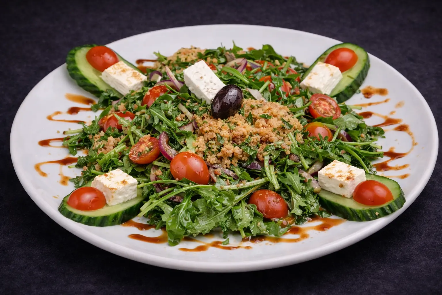 Mediterranean salad at Lokum Restaurant & Bakery — crisp greens with tomatoes, cucumbers, olives and feta with lemon-olive oil dressing (Myrtle Beach, SC)
